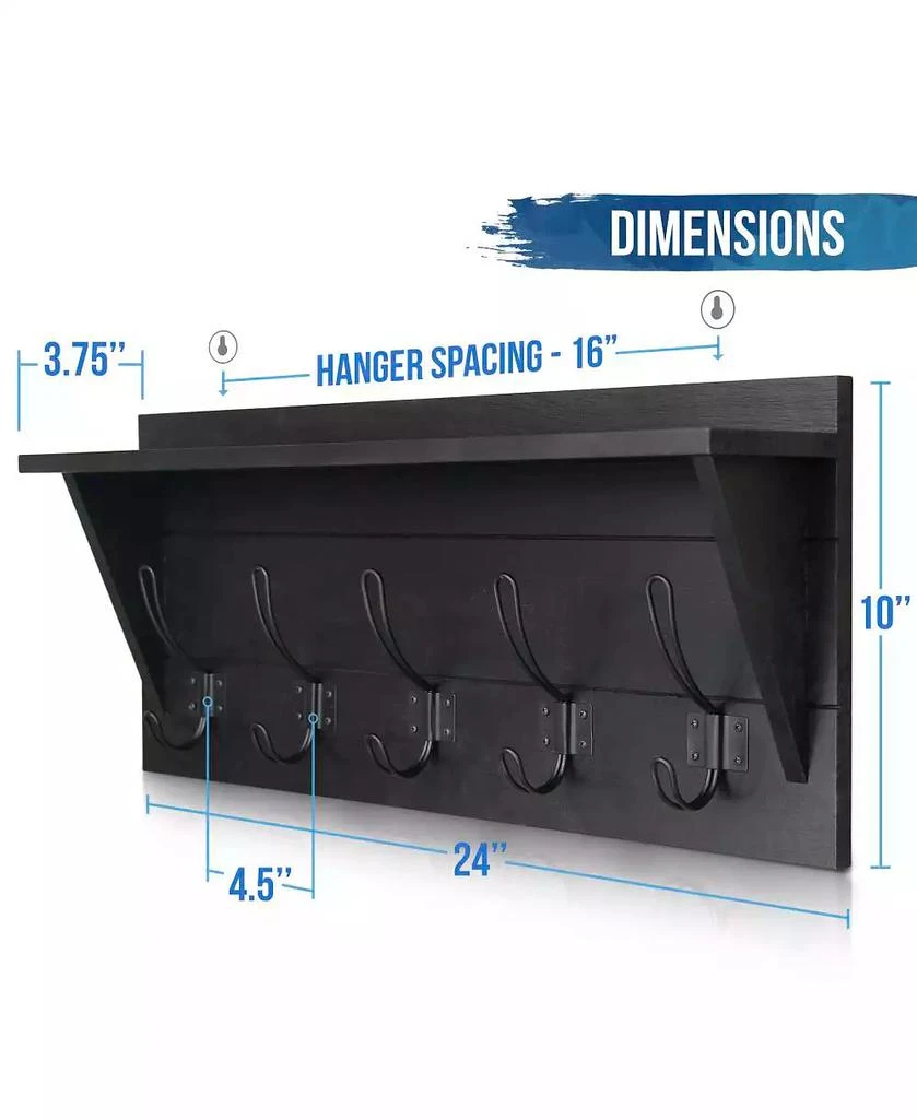HBCY Creations Rustic Wall-Mounted Coat Rack Shelf, 24" Solid Pine Wood with Hooks, Country Style for Entryway, Kitchen
Bathroom 9
