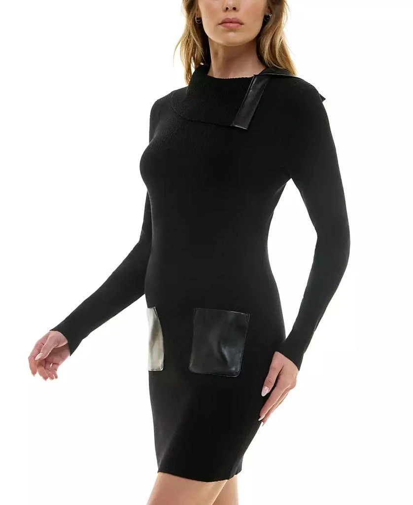 BCX Juniors' Faux-Leather Long-Sleeve Sweater Dress 3