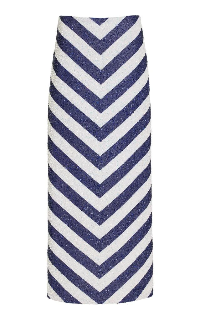 Staud STAUD - St. Tropez Beaded Chevron Jersey Maxi Skirt - Navy - US 2 - Moda Operandi 1