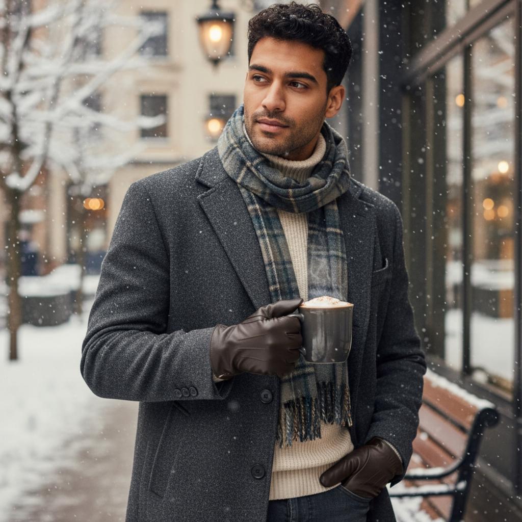 Infinity Leather Men’s Brown Italian Leather Warm Wool Lining Winter Riding Driving Casual Gloves