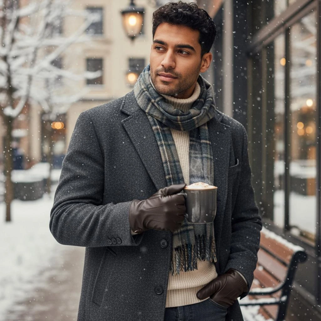 Infinity Leather Men’s Brown Italian Leather Warm Wool Lining Winter Riding Driving Casual Gloves 2