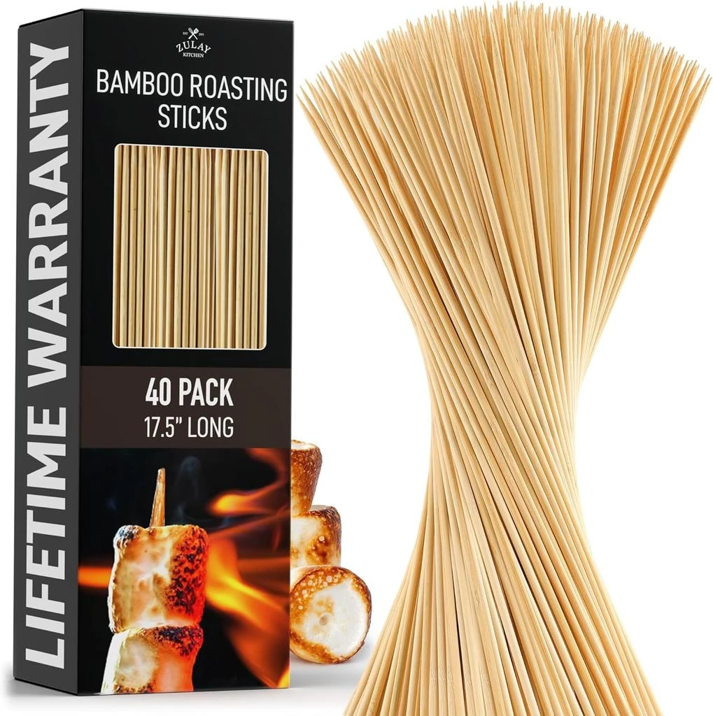 Zulay Kitchen Authentic Bamboo Marshmallow Smores Sticks - 40 Extra ...