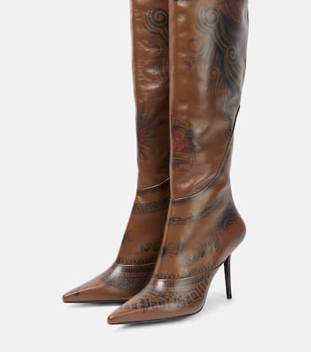 x Jean Paul Gaultier Tattoo leather over-the-knee boots – On Sale