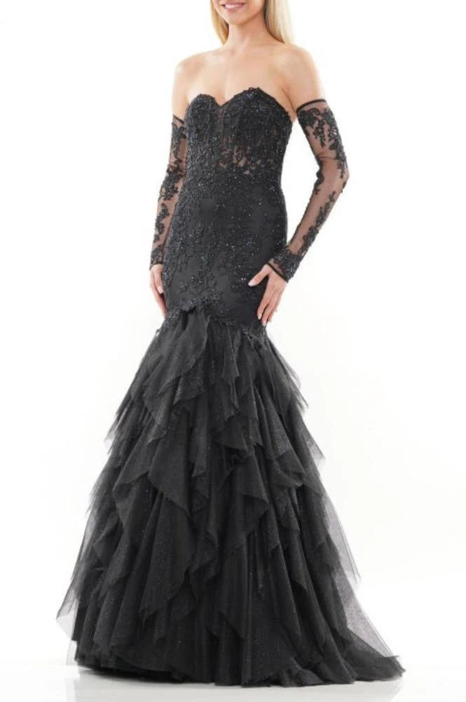 TRUEDAMES Strapless Embroidered Mesh Gown 2