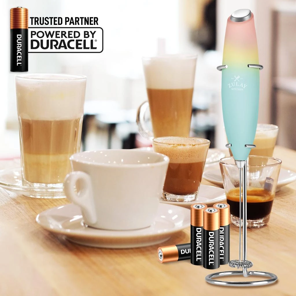 Zulay Kitchen Handheld Milk Frother with 4 Duracell Batteries and Stand Included 4