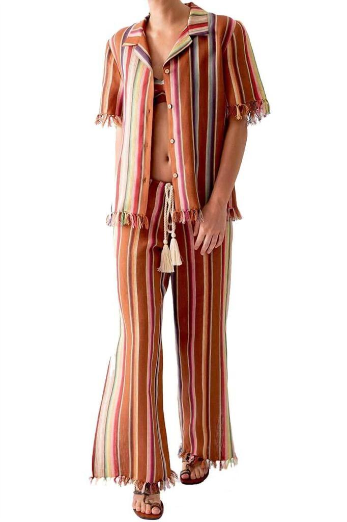 MIGUELINA Oversized Button Down Shirt In Briar Rust Stripes