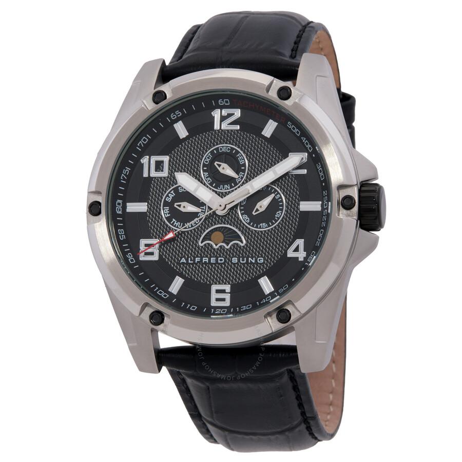 Alfred Sung Astral Quartz Moon Phase Black Dial Men's Watch AS1901SL-1A