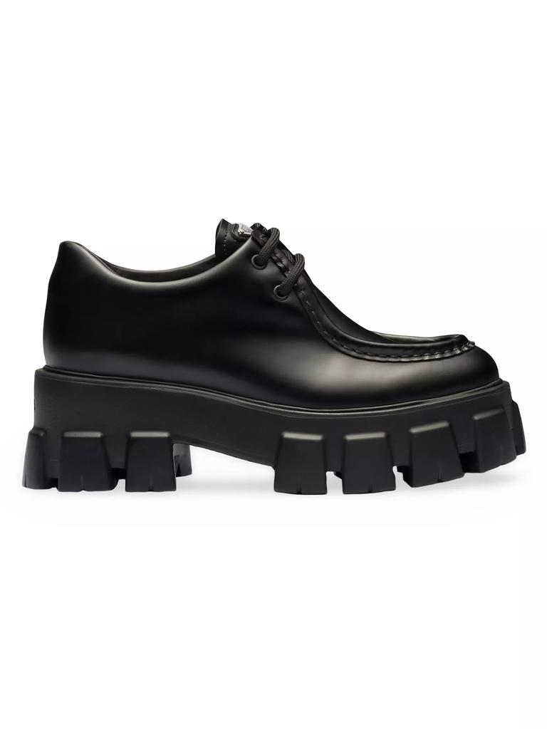 Prada Monolith Brushed Leather Lace-Up Shoes - Free Shipping
