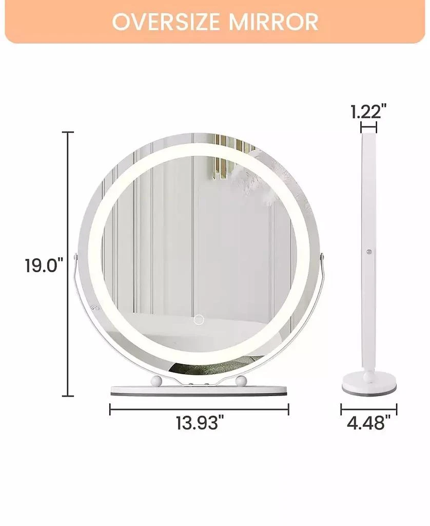 Homfan 19 in Vanity Mirror with Led Lights, Large Round Makeup Mirror with Touch Control and 3 Color Lighting Modes 2