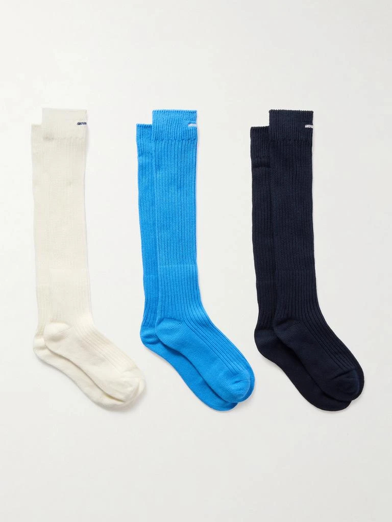 Shushu/Tong Pack Of Three Embroidered Cotton-blend Socks