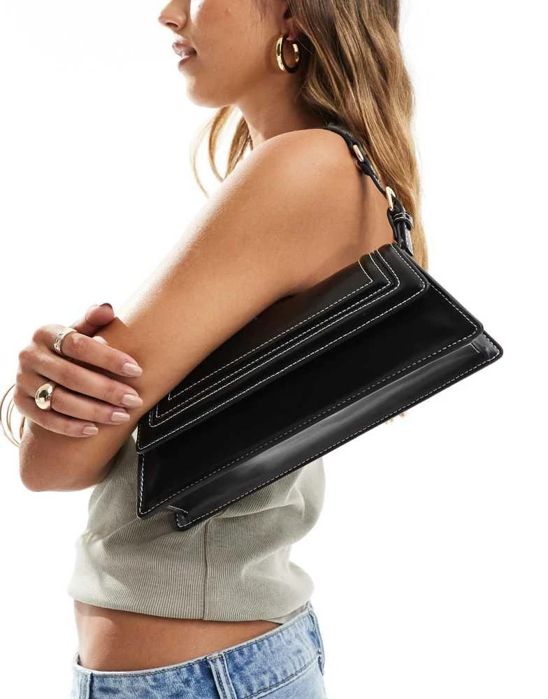 ASOS ASOS DESIGN structured elongated shoulder bag with contrast stitch in black 1