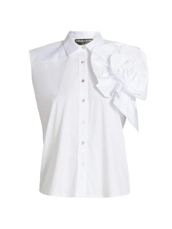 Chiara Boni Fusina Rosette-Accent Cotton Button-Front Top 6