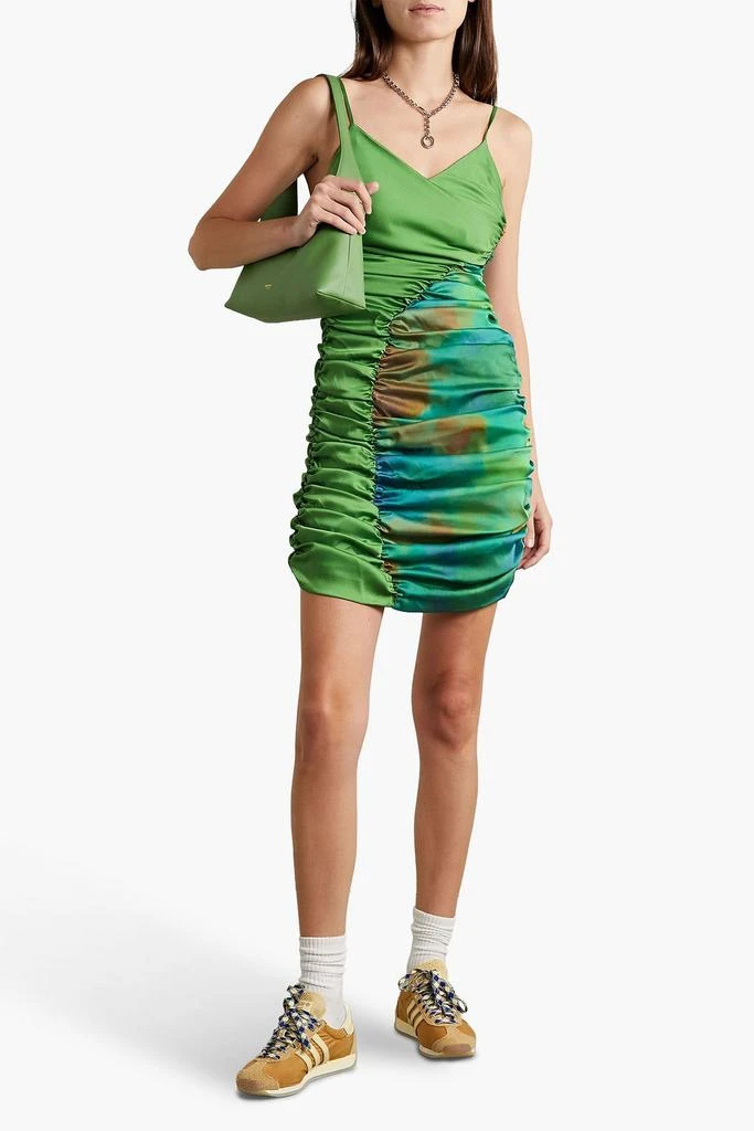 AHLUWALIA Jade ruched printed satin-twill mini dress 2