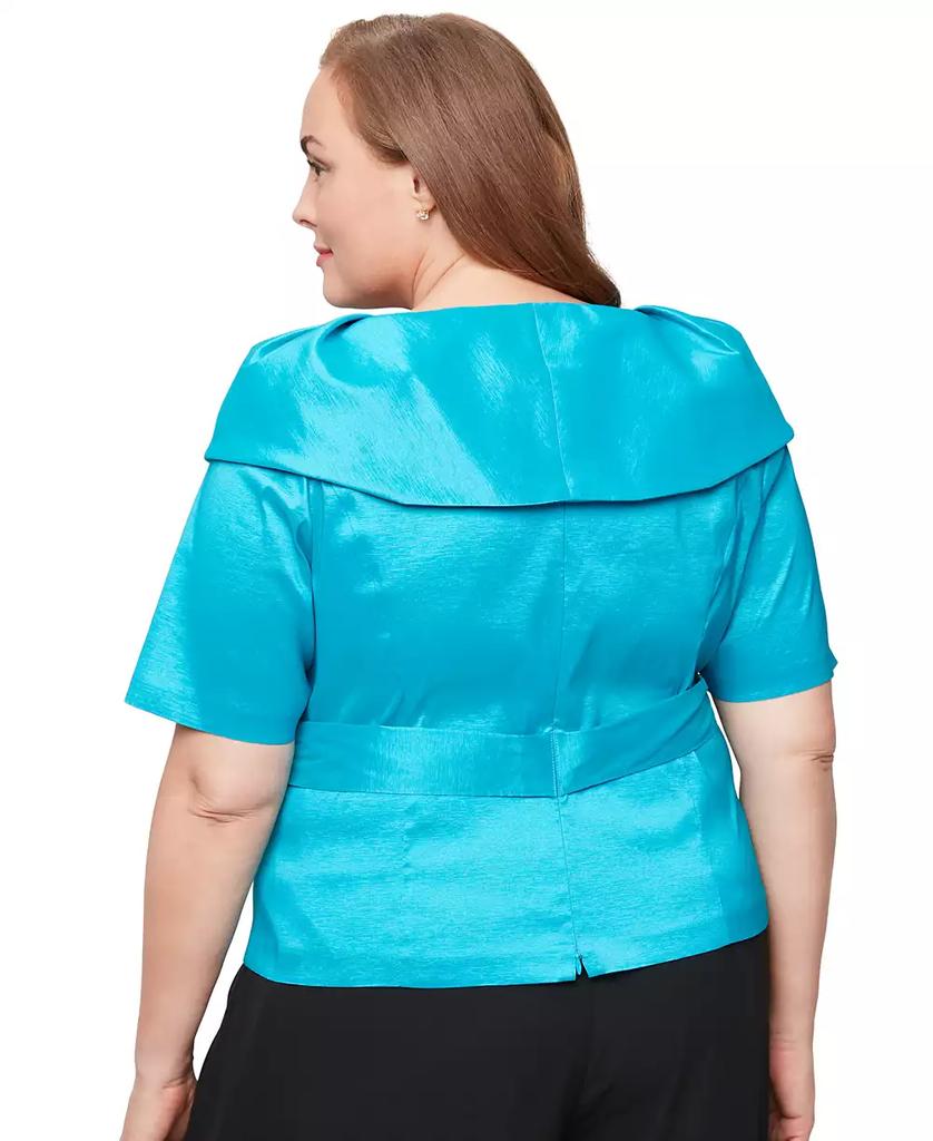 Alex Evenings Plus Size V-Neck Bow-Trim Taffeta Blouse