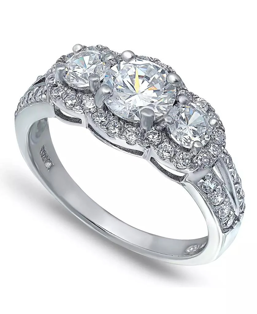 Macy
s Cubic Zirconia Round 3 Stone Halo Ring in Silver Plate 1