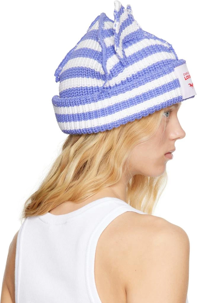 Charles Jeffrey Loverboy SSENSE Exclusive Blue & White Chunky Ears Beanie 3