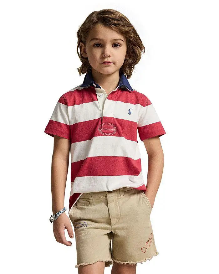 Ralph Lauren Boys' Striped Cotton Short Sleeved Rugby Shirt - Little Kid, Big Kid