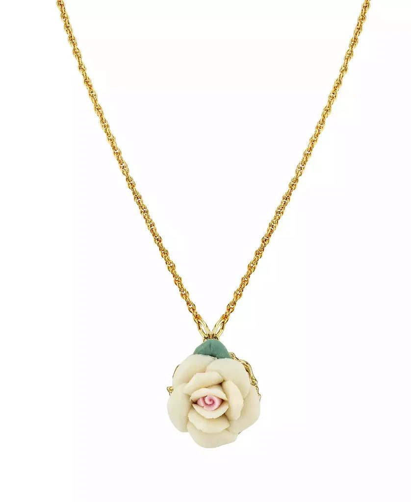 2028 Gold Tone Porcelain pendant Necklace 16" Adjustable 1