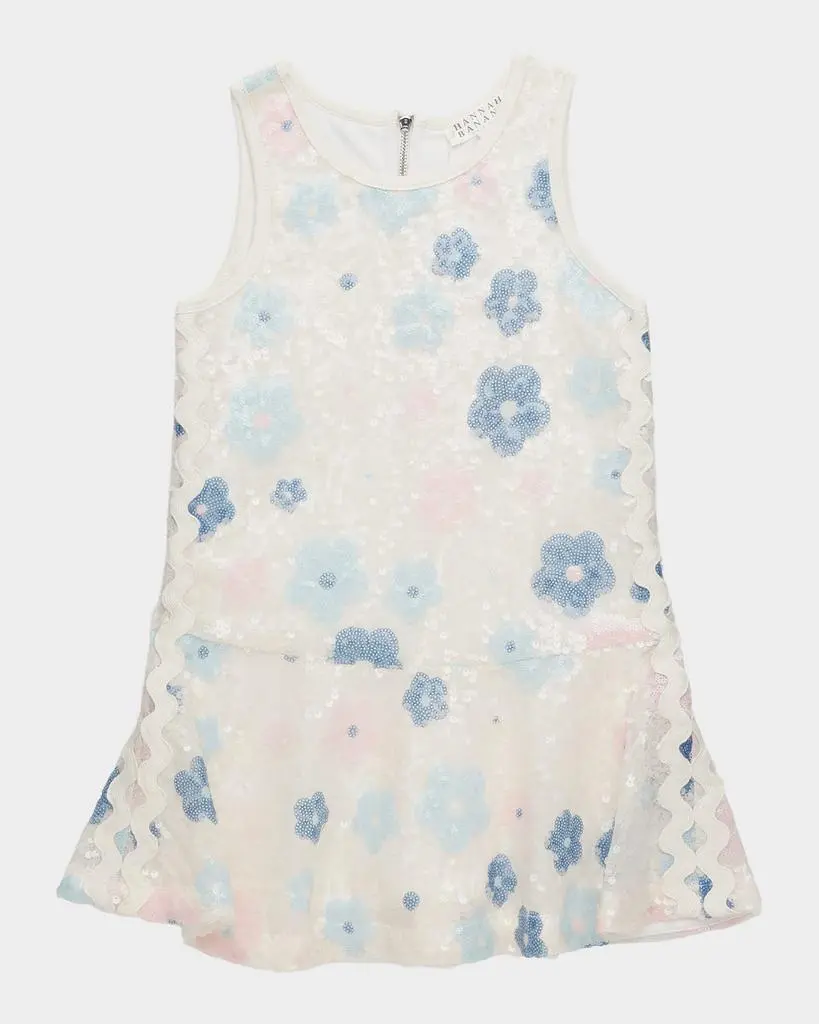 Hannah Banana Girl's Floral Sequin Drop-Waist Dress, Size 4-14