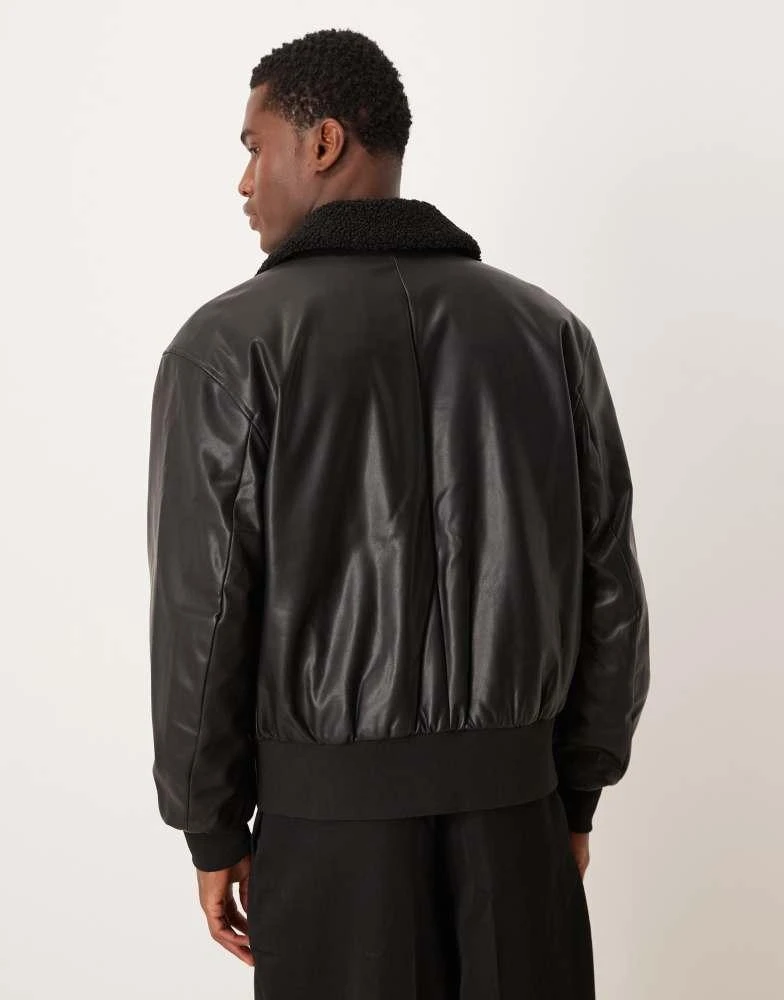 Calvin Klein Calvin Klein Jeans faux leather bomber jacket with sherpa collar in black 3
