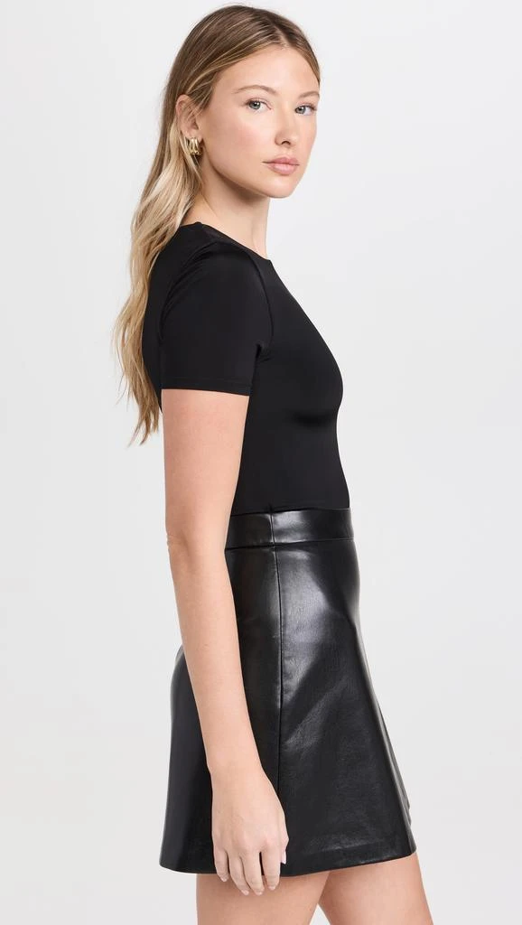 chinese dress ladies Bebe Women's Faux Leather and Mesh Mock Neck Mini Dress, Black, Medium