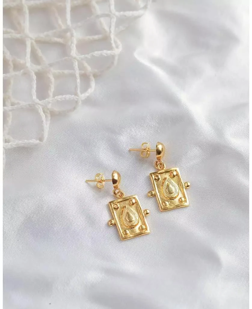 Ottoman Hands Tyche Engraved Drop Stud Earrings 3