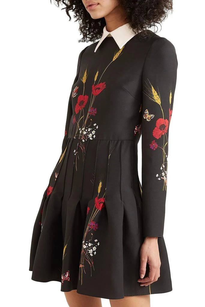 Valentino Pleated floral-print wool and silk-blend crepe mini dress 3