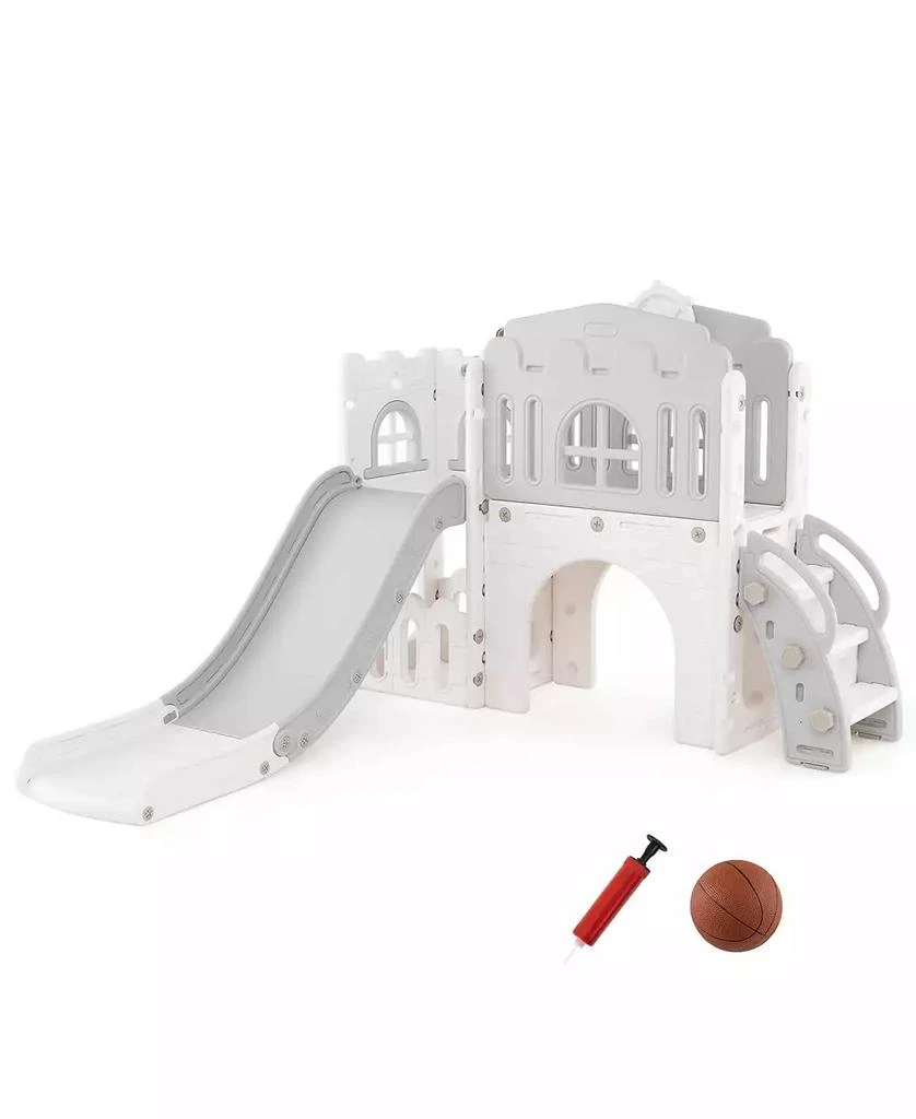 Mecale 9-in-1 Toddler Slide L-Shaped with Basketball Hoop and Steering Wheel