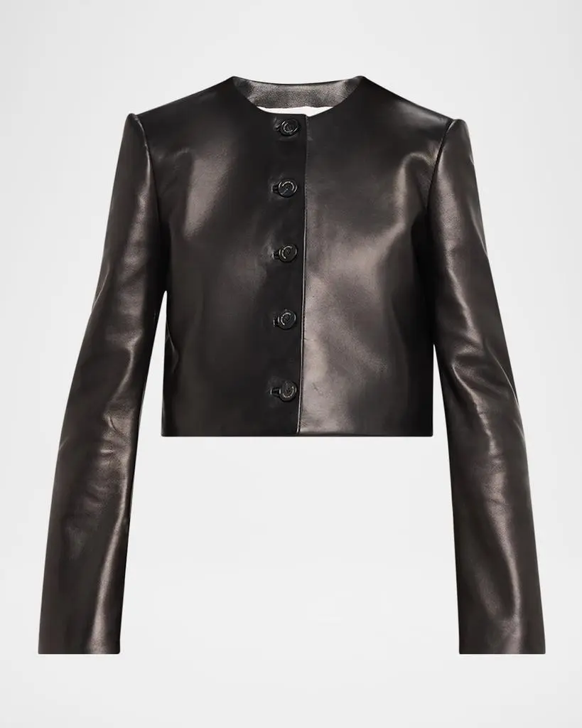 Brandon Maxwell Ryder Leather Cropped Box Jacket