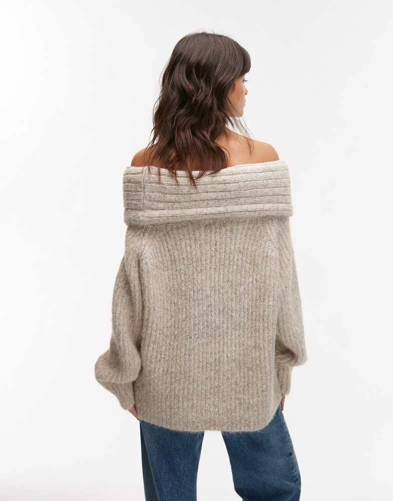 Topshop Topshop chunky off the shoulder oversized jumper in oat 2
