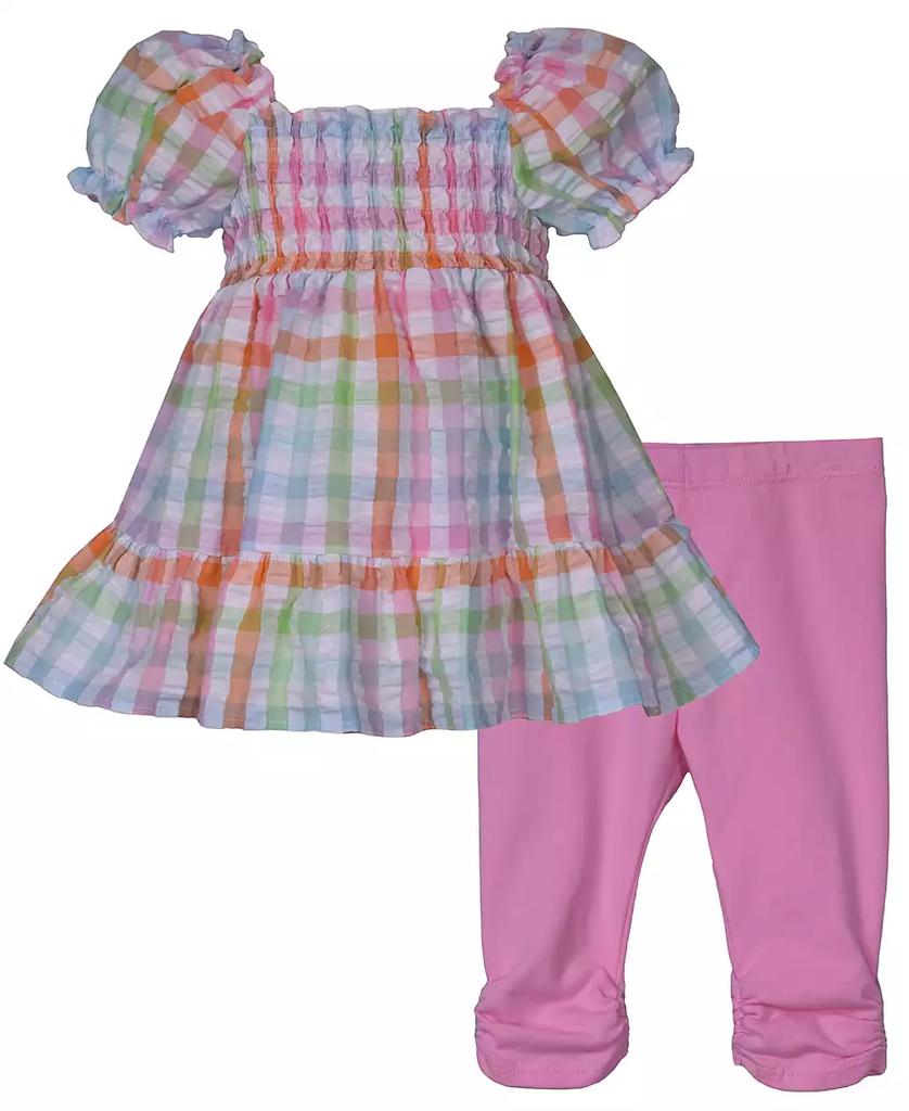 Bonnie Baby Baby Girls 2-Piece Smocked Seersucker Top with Coordinating Legging