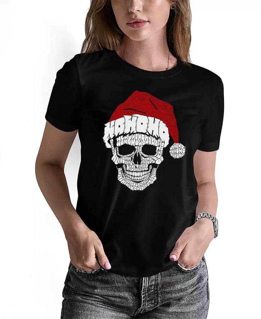 LA Pop Art Women's Santa Skull Word Art Crew Neck T-Shirt