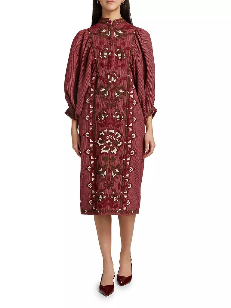 Farm Rio Toucans Embroidered Tie-Waist Midi-Dress 6
