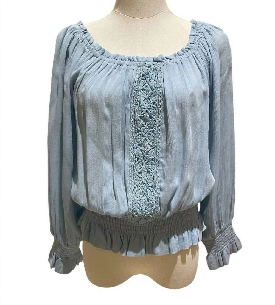 Planet Gold Peasant Blouse Long Sleeve Boho Crochet Top In Blue 1