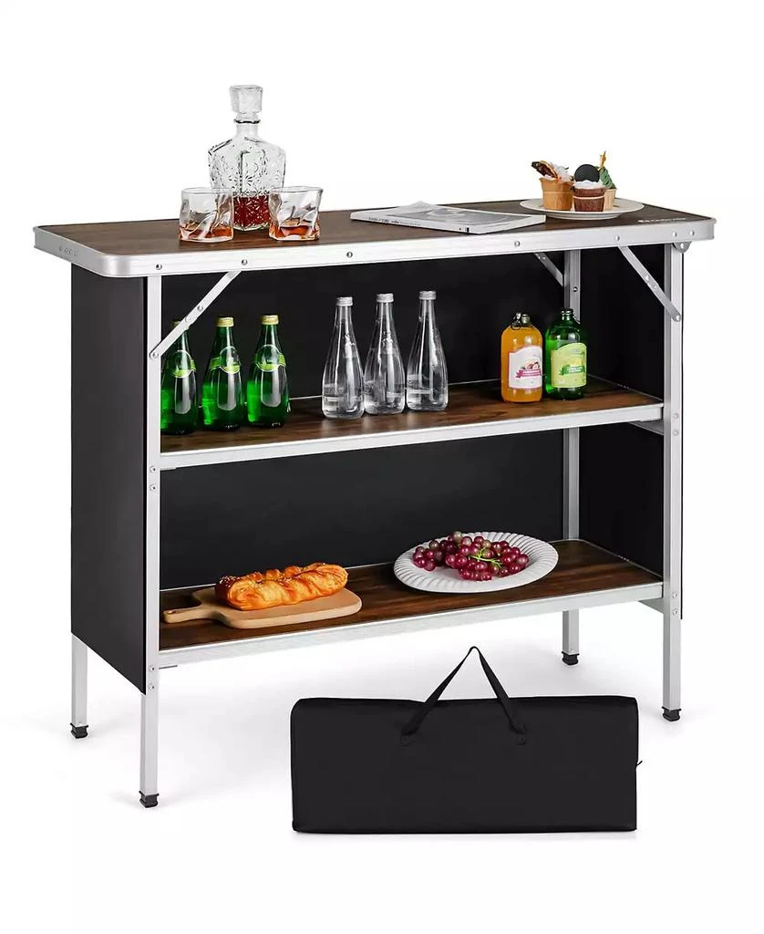 KUYOTQ Folding Camping Table with 2-Tier Open Shelves for Outdoor BBQ