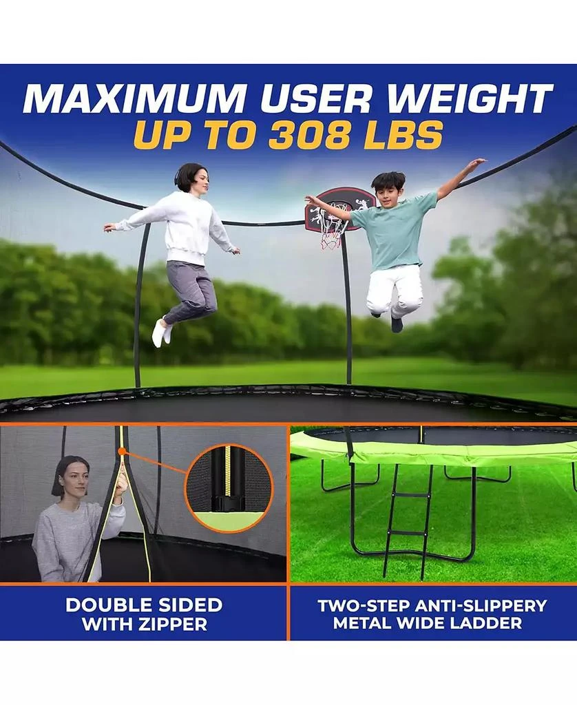 Lifemaster Pumpkin Trampoline with Basketball Hoop 
Inner Enclosure - Safe, Durable,Family Fun - Heavy Duty Galvanized Springs - Waterproof Padding - Stable Base - Outdoor Backyard Style 3