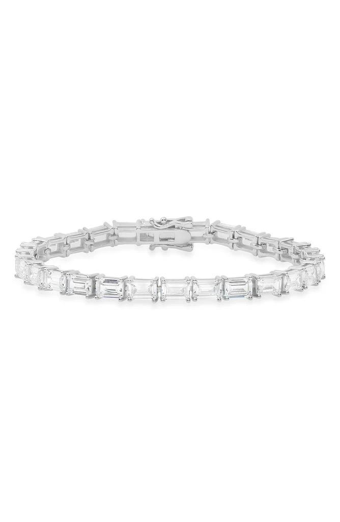 Queen Jewels Sterling Silver Emerald Cut CZ Tennis Bracelet 1