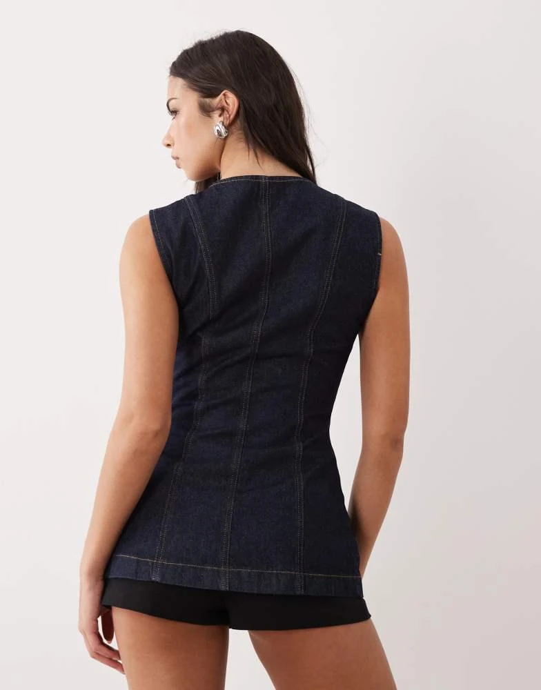 ASOS ASOS DESIGN denim long line waistcoat in indigo 4