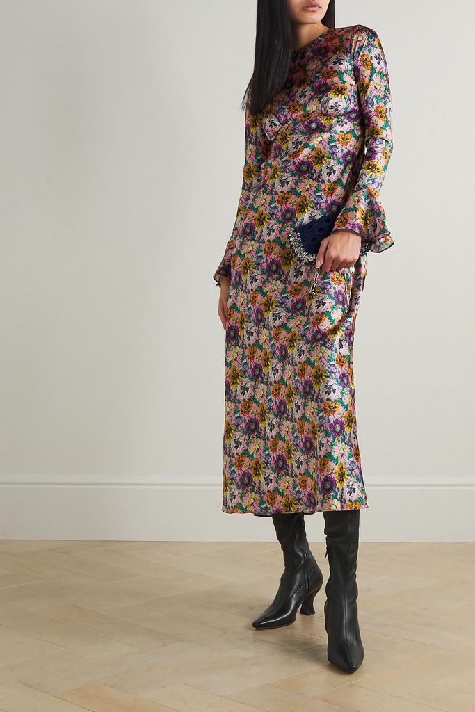 LES RÊVERIES Open-back floral-print satin midi dress