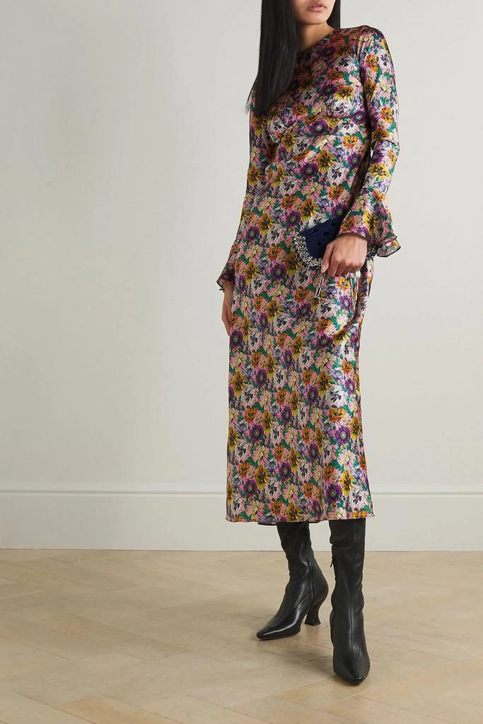 LES RÊVERIES Open-back floral-print satin midi dress 2