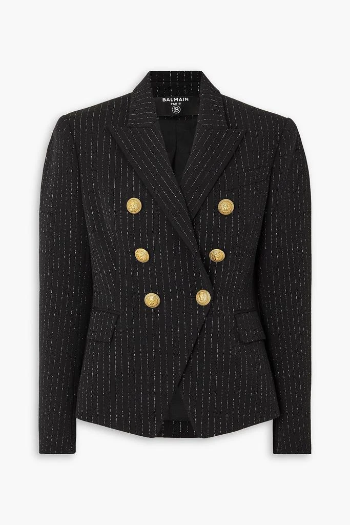 Balmain Button-embellished pinstriped metallic wool-blend twill blazer 1