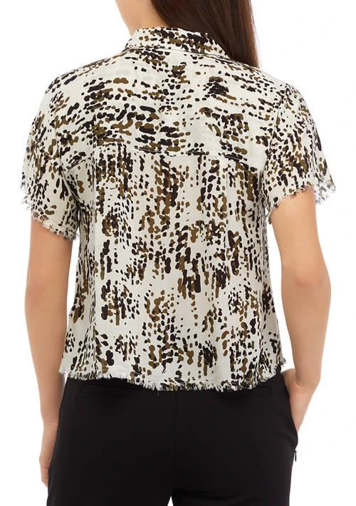 philosophy Womens Short Sleeve Button Front Printed Blouse 2