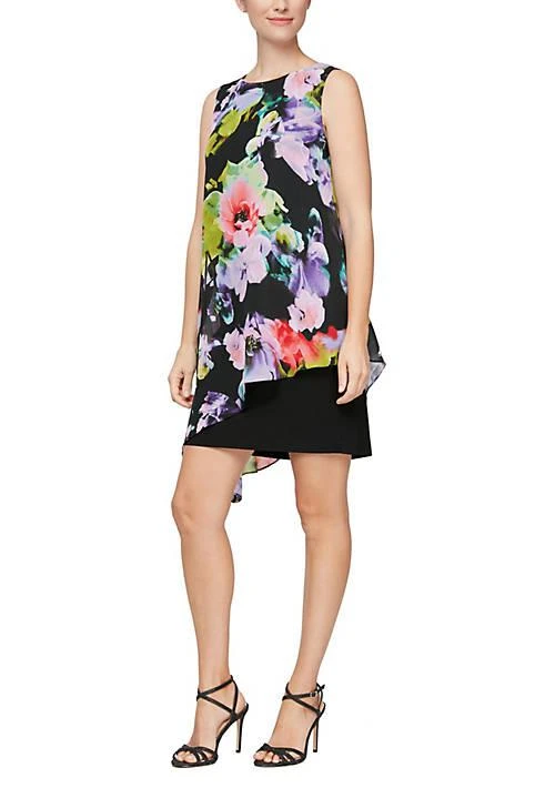 SLNY Womens Plus Asymmetric Mini Shift Dress Black 18