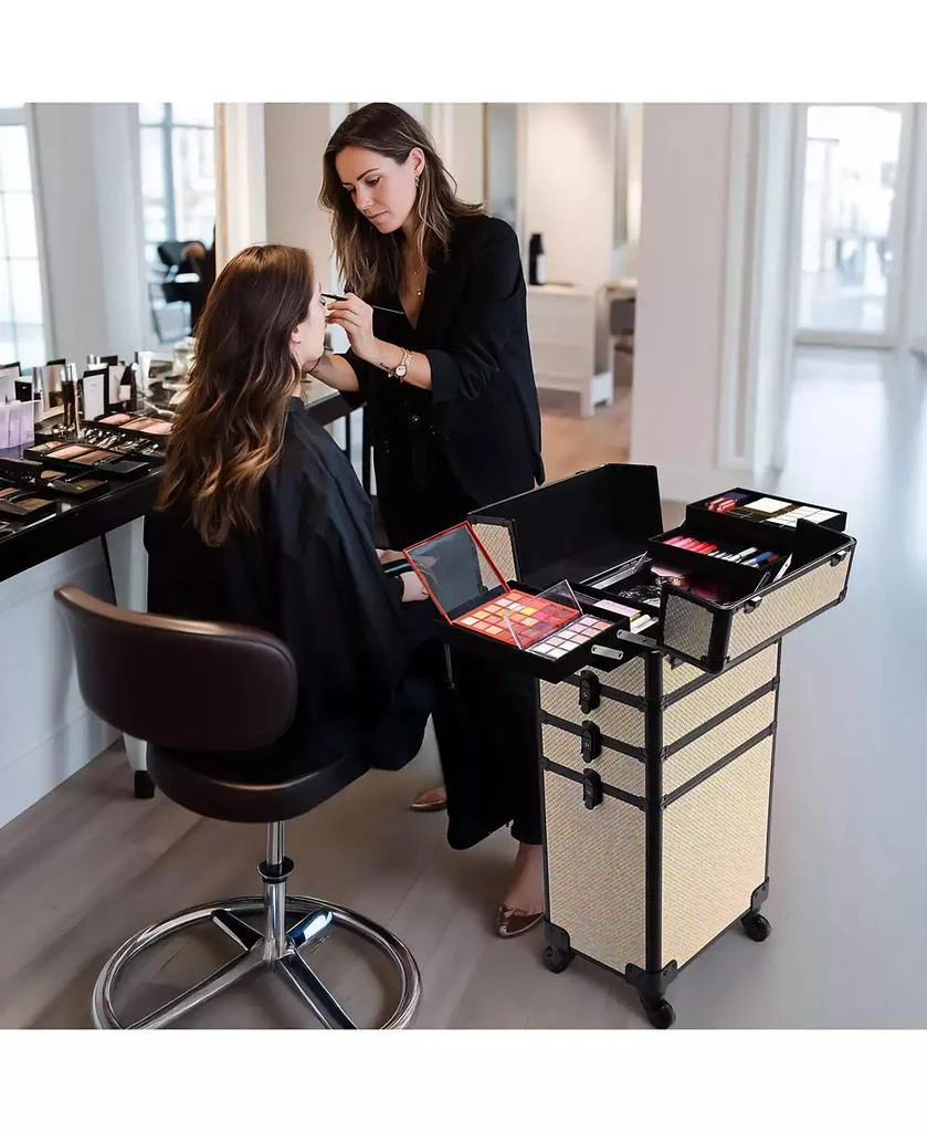 Byootique Rolling Makeup Train Case on Wheels 4in1 Cosmetology Art Deco Pastel 8