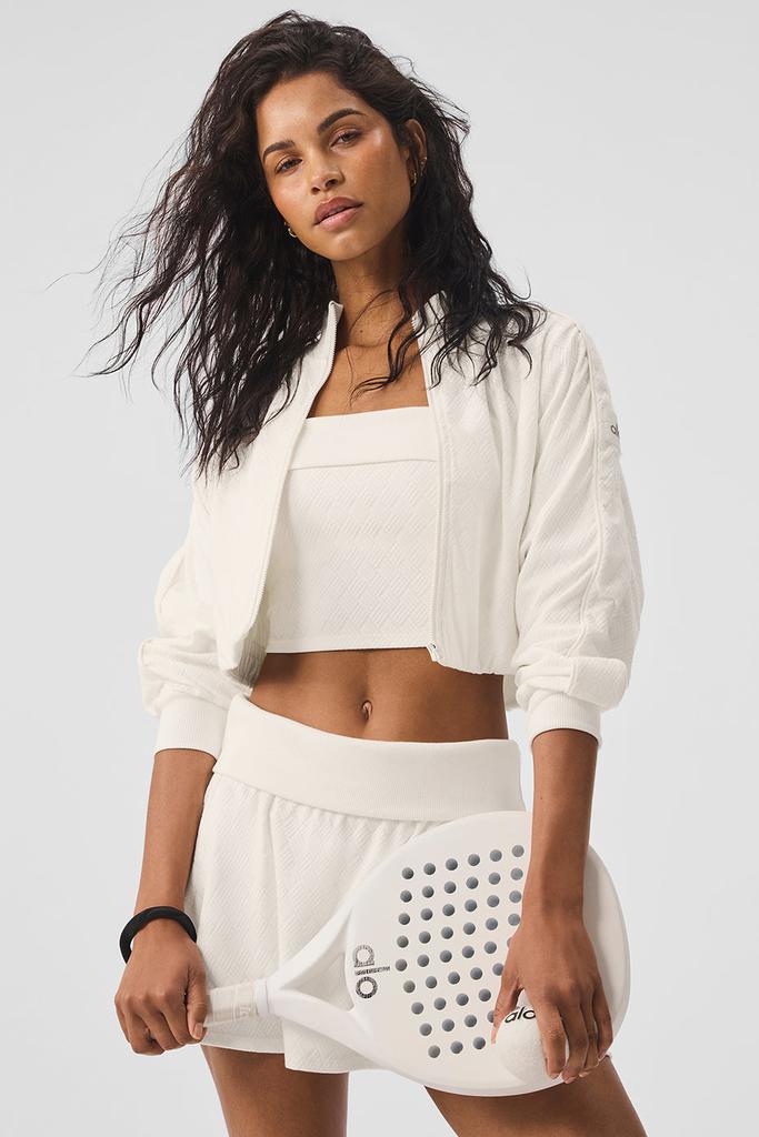 Alo Cropped Doubles Only Full Zip Jacket - Ivory