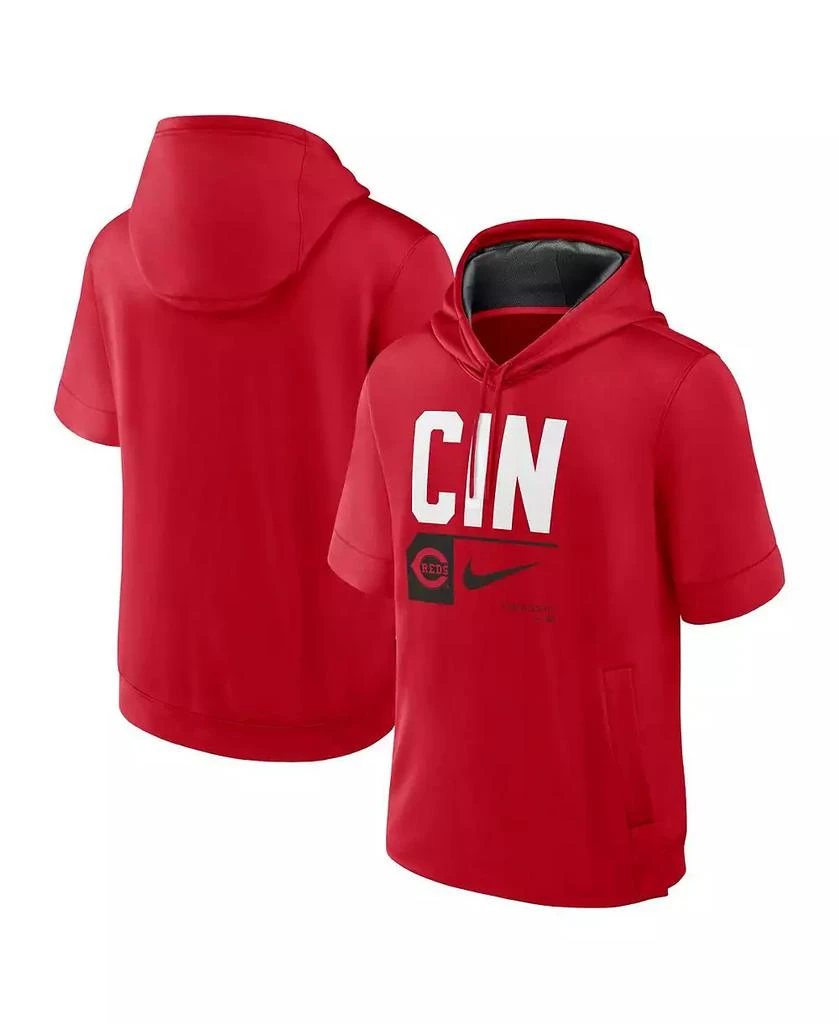 NIKE Men's Red Cincinnati Reds Tri Code Lockup Short Sleeve Pullover Hoodie 1