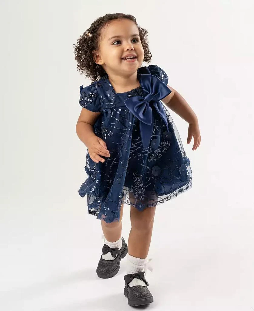 Rare Editions Little Girls Clothes Rare Editions Baby Girls' Floral Mesh  Dress - White/Fuchsia/Orange With Panty, Button Back, Ribbon Waistband  Newborn Girl Dress