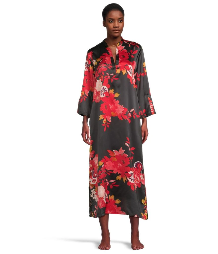 Natori Empress - Printed Satin Mandarin Collar Caftan