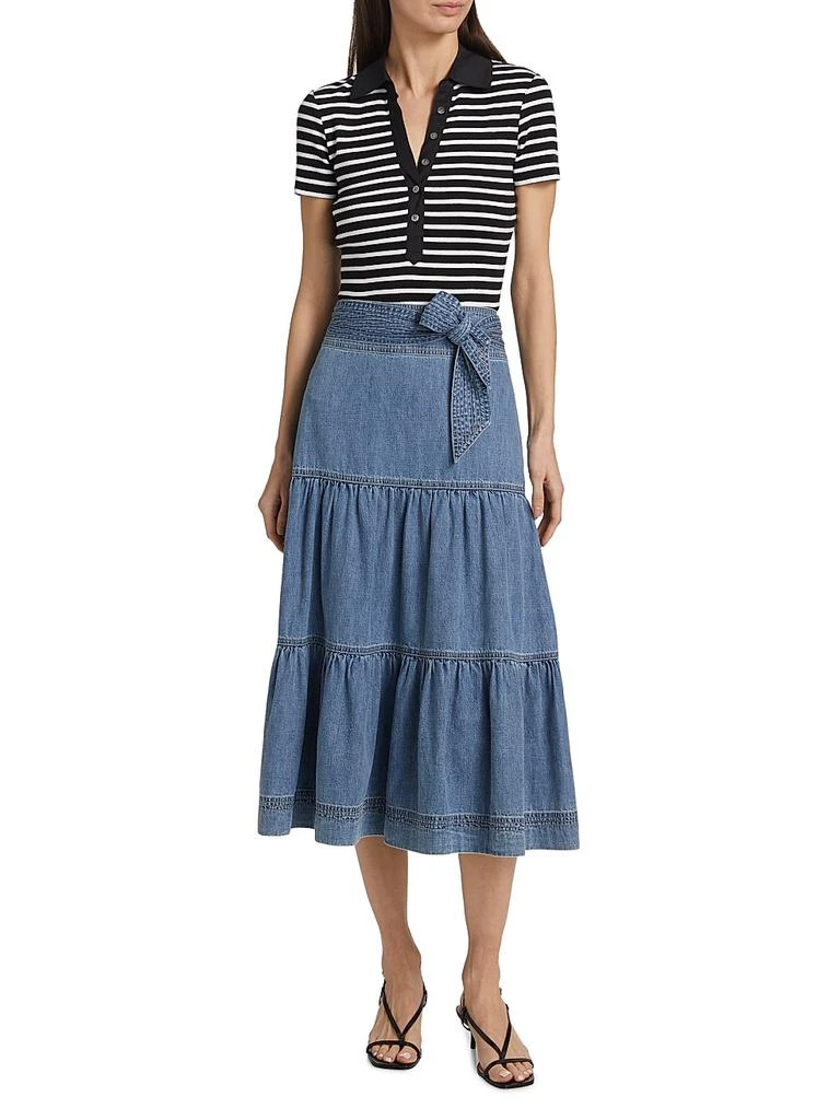 VERONICA BEARD Armida Cotton Tiered A-Line Midi-Skirt 2