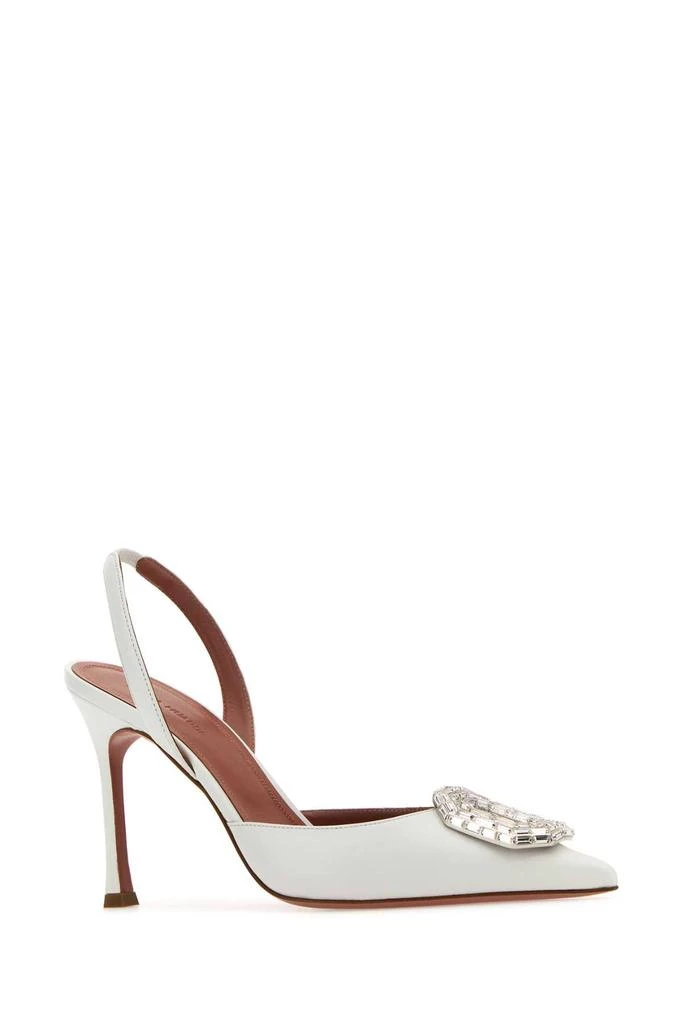 Amina Muaddi White Nappa Leather Camelia Pumps 2